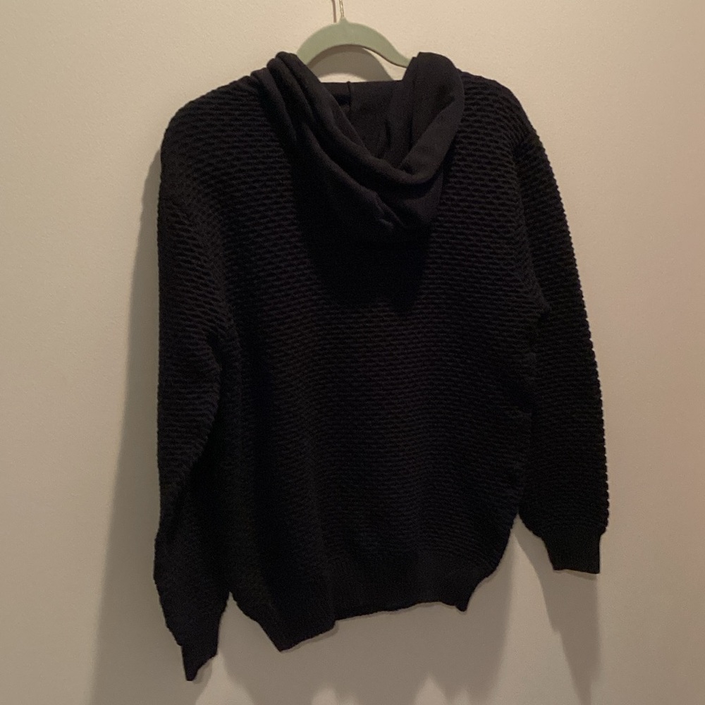 Men's Black Knit Hooded Sweater - Picture 5 of 7